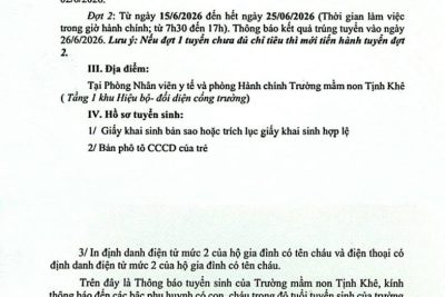 👉👉THÔNG BÁO TUYỂN SINH NĂM HỌC 2026-2027👈👈TRƯỜNG MẦM NON TỊNH KHÊ<br>Adress: Số 09 Hoàng Sa, xã Tịnh Khê, tỉnh Quảng Ngãi